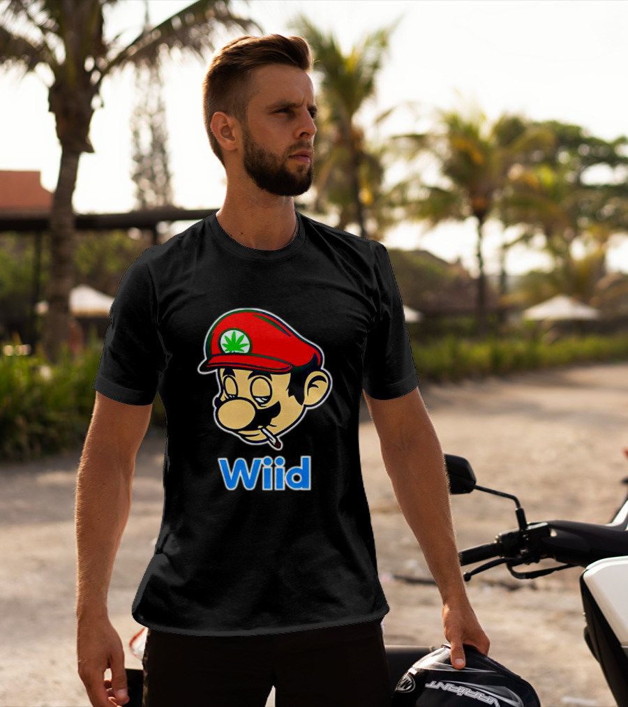 Super Mario Wiid Smoking Parody With Red Hat And Marijuana Leaf T-Shirt