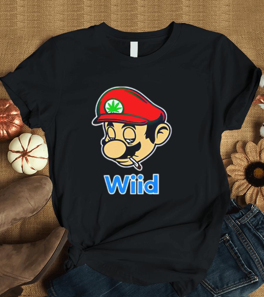 Super Mario Wiid Smoking Parody With Red Hat And Marijuana Leaf T-Shirt