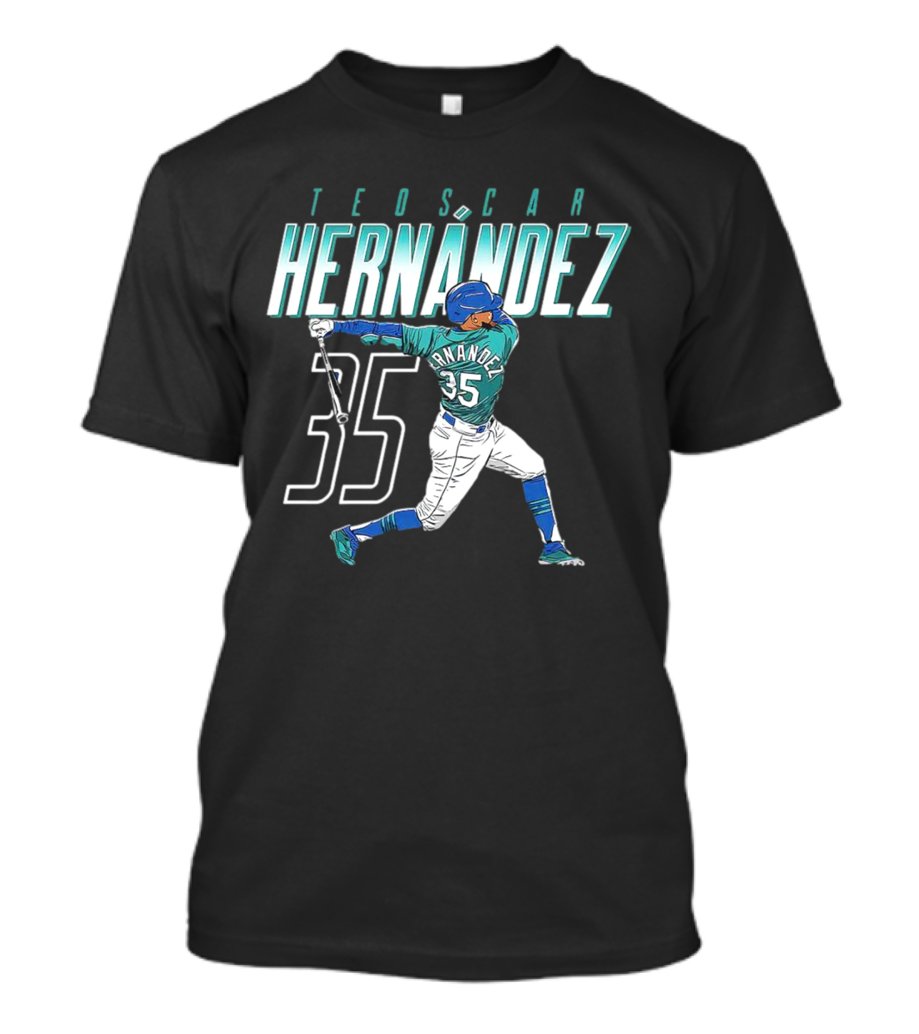 Teoscar Hernández Mariners 35 Swinging Action T-Shirt