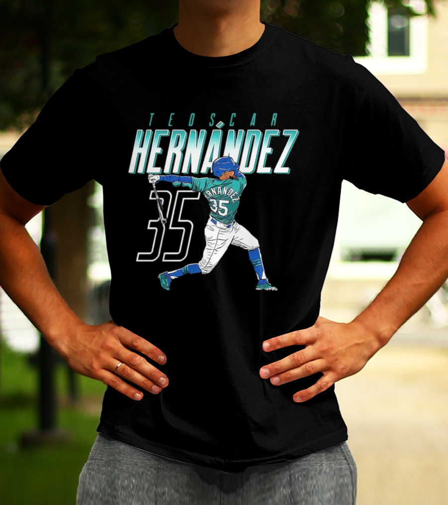 Teoscar Hernández Mariners 35 Swinging Action T-Shirt