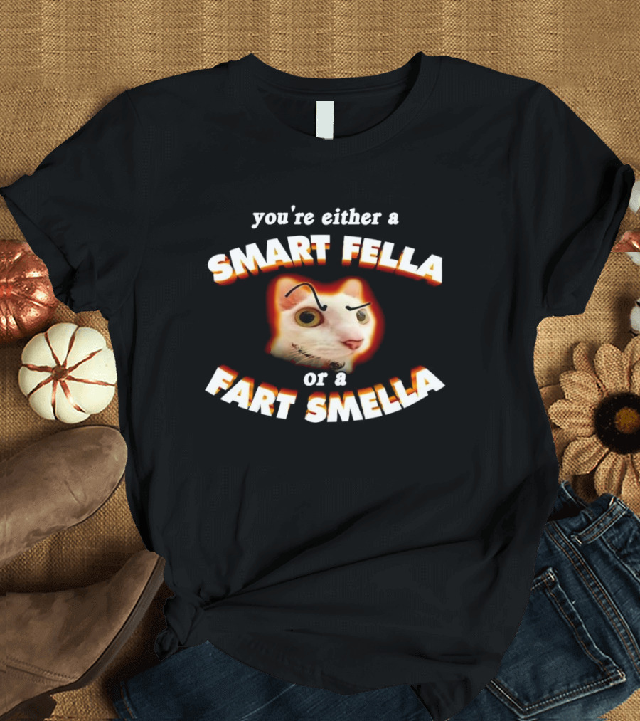 You're Either A Smart Fella Or A Fart Smella Cat Face T-Shirt