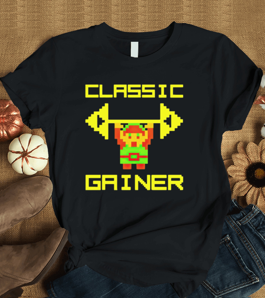 Classic Gainer Pixel Art Gym Game Workout T-Shirt