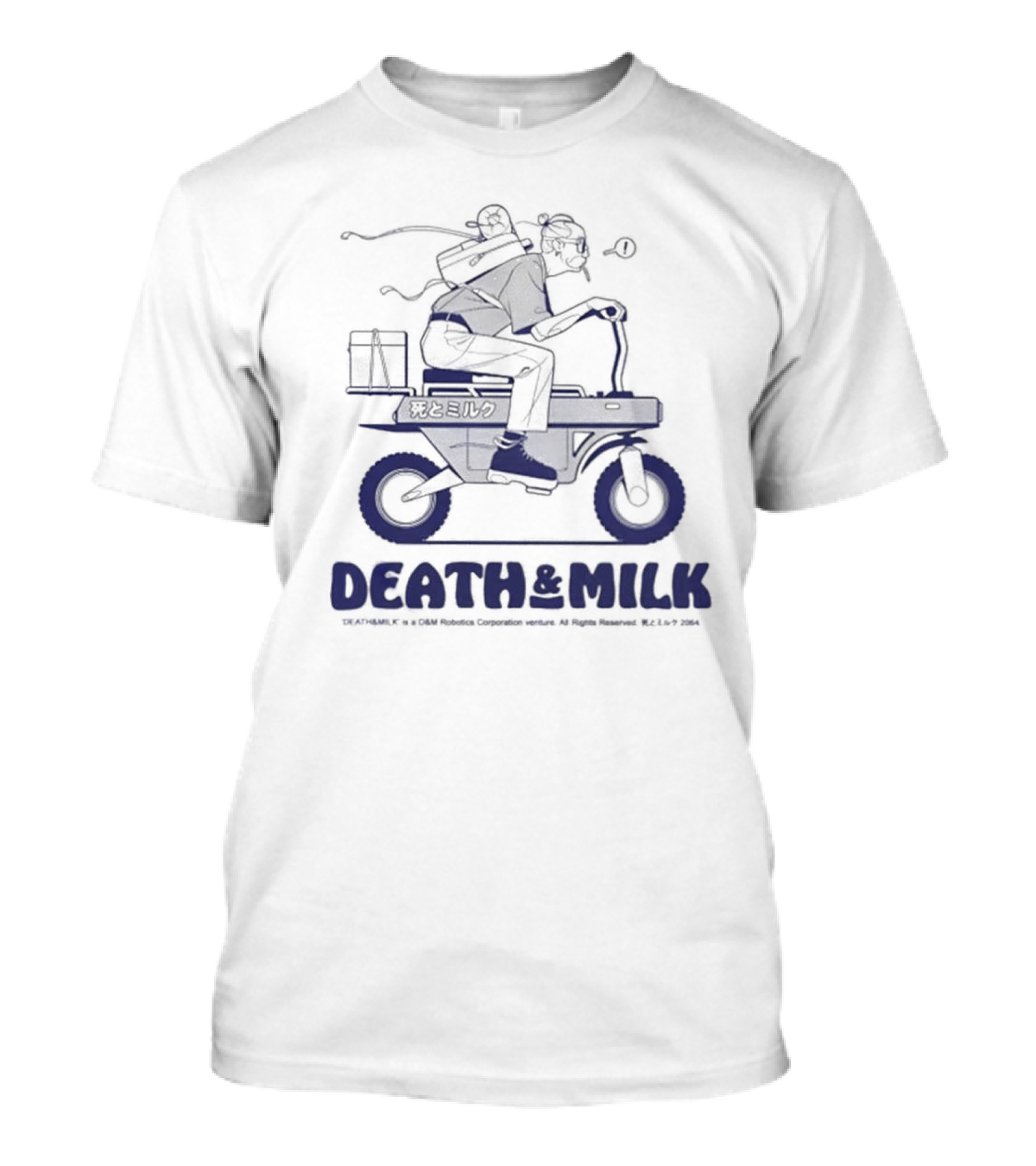 DEATH And MILK ©2004 K F Y ©C Foroffice Corp. Riding Motorbike With Backpack And Box T-Shirt