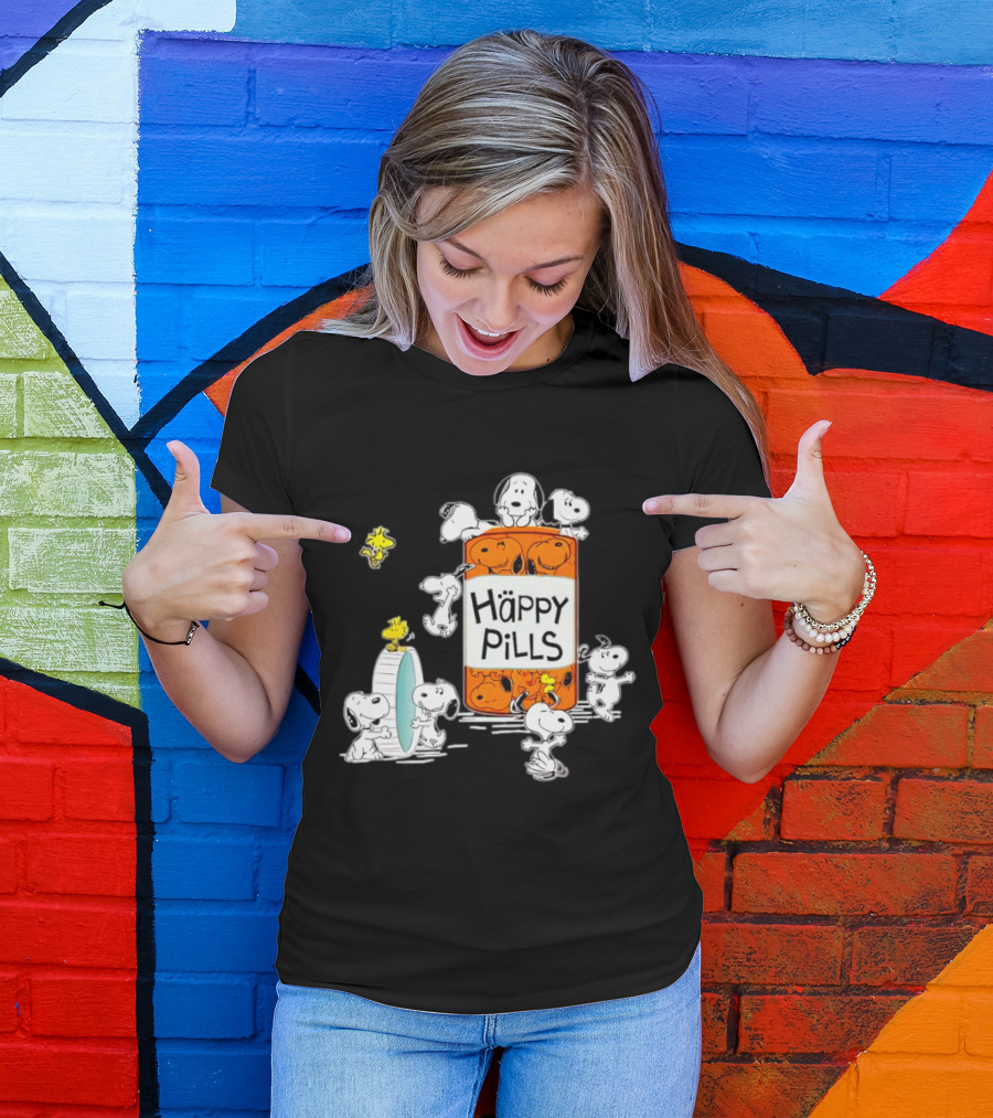 Happi Pills Snoopy Woodstock Cartoon Characters T-Shirt