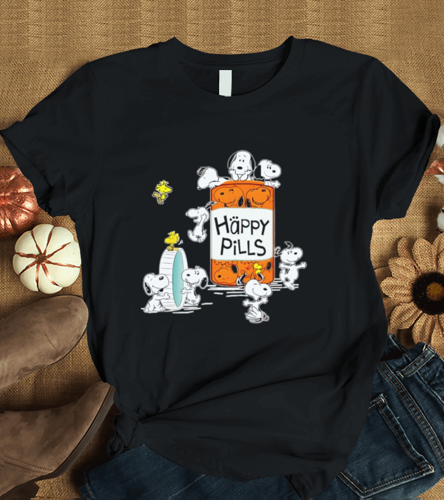 Happi Pills Snoopy Woodstock Cartoon Characters T-Shirt