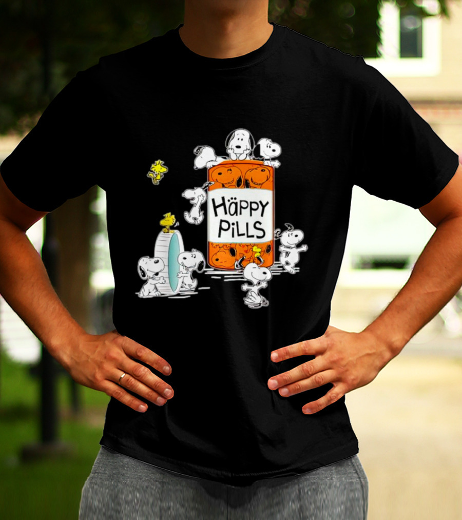 Happi Pills Snoopy Woodstock Cartoon Characters T-Shirt