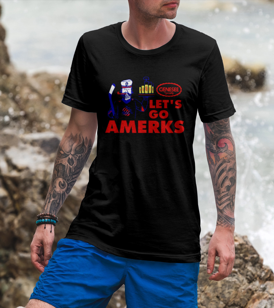 Let's Go Amerks Genesee Specialty Hockey Beer Sailor T-Shirt