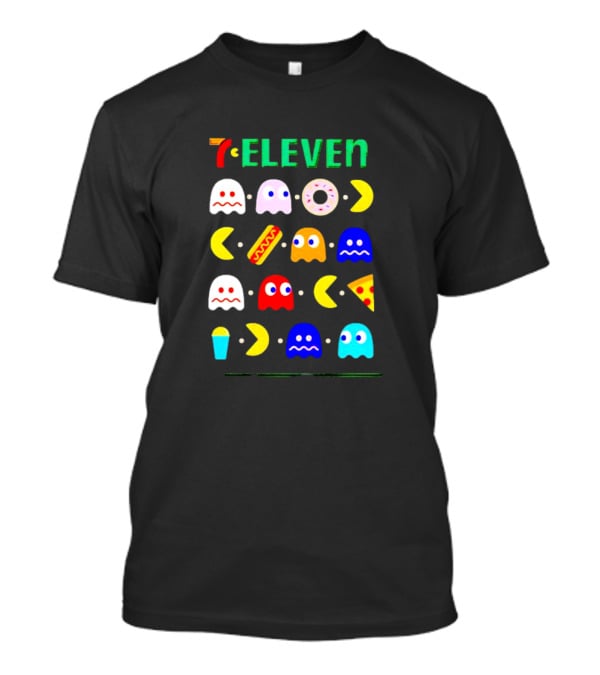 7 Eleven Pac Man Ghosts Donut Hot Dog Pizza Icons T-Shirt