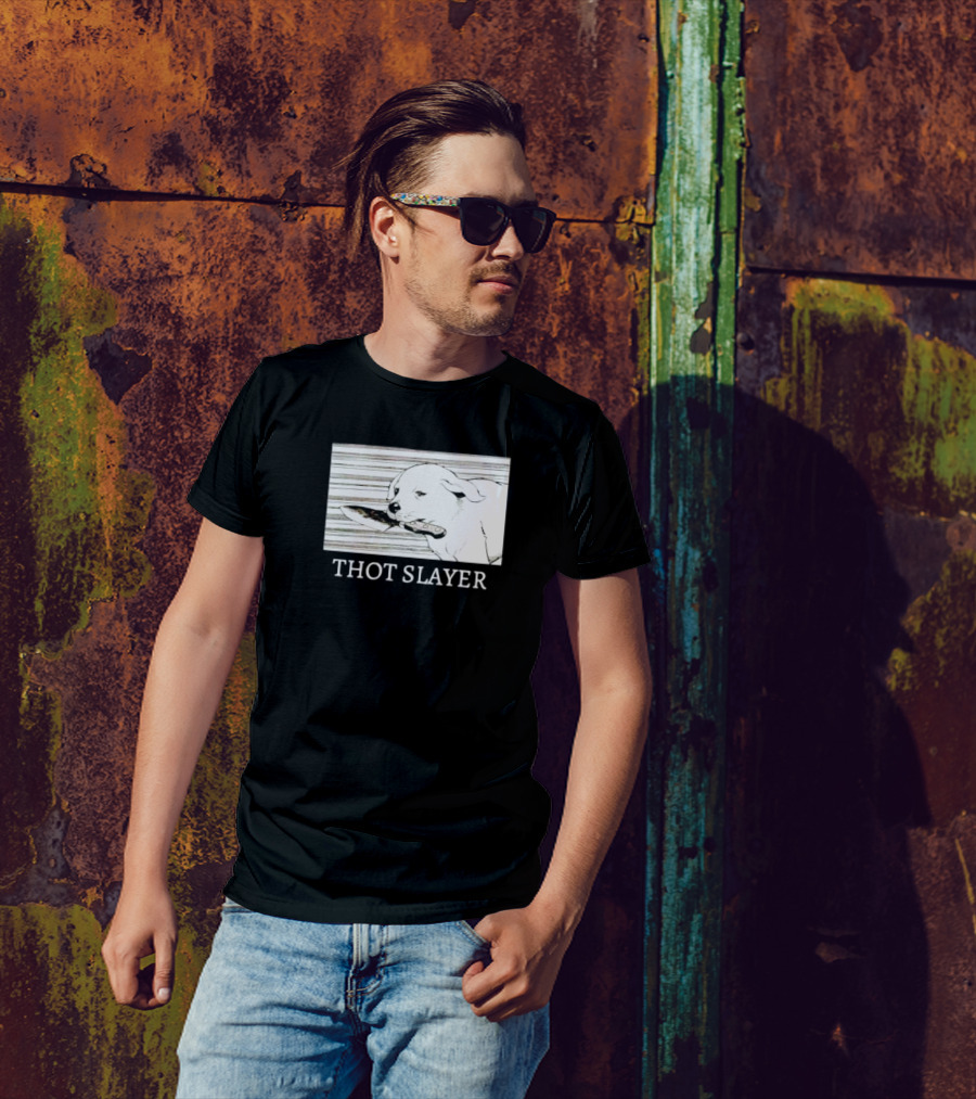 Thot Slayer Dog With Knife T-Shirt