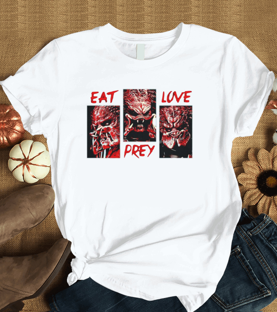 Eat Prey Love Predator Red Creature Faces T-Shirt