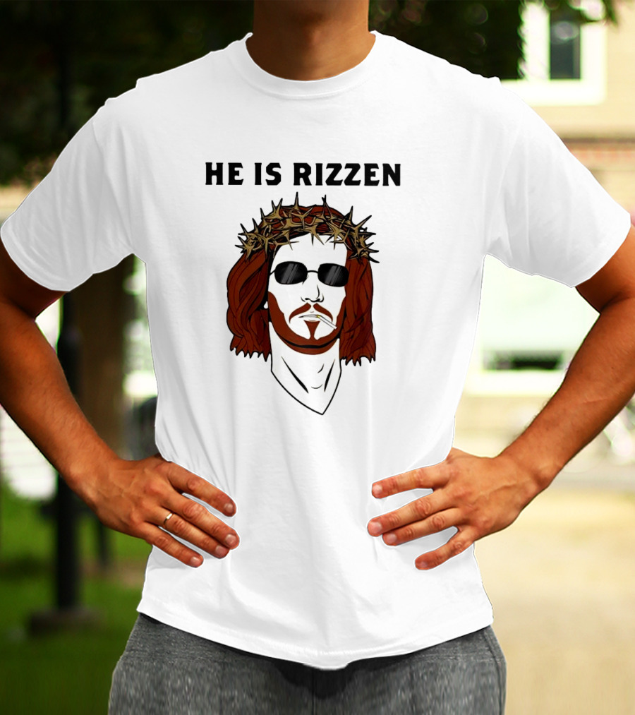 He Is Rizzen Jesus Crown Of Thorns Sunglasses T-Shirt