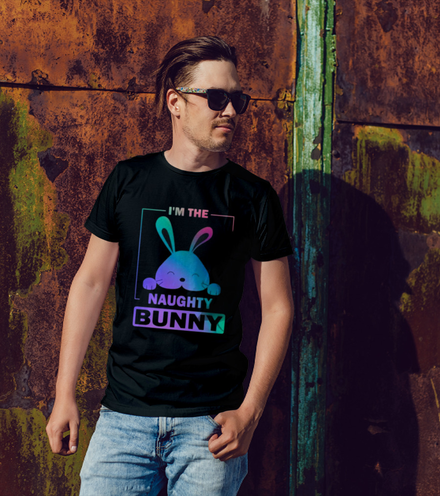 I'm The Naughty Bunny Rainbow Gradient Happy Ears T-Shirt