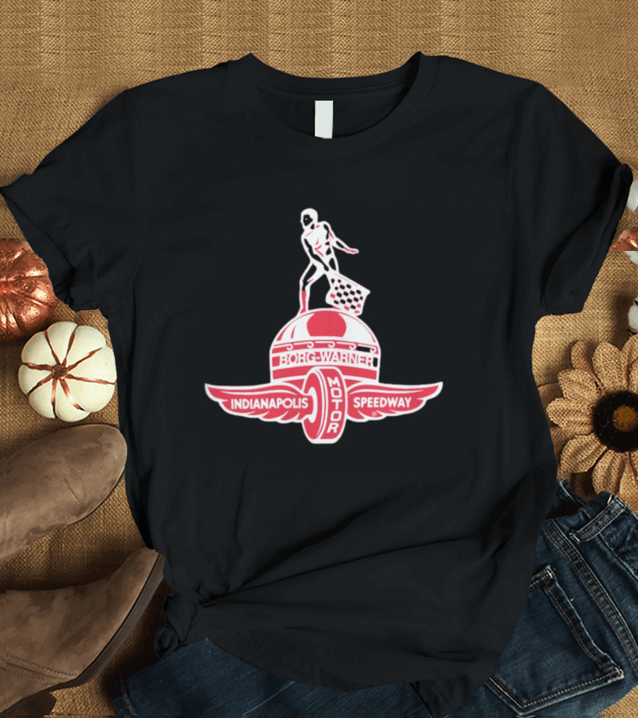 Indianapolis Motor Speedway Borg Warner Winged Wheel Flag Trophy T-Shirt