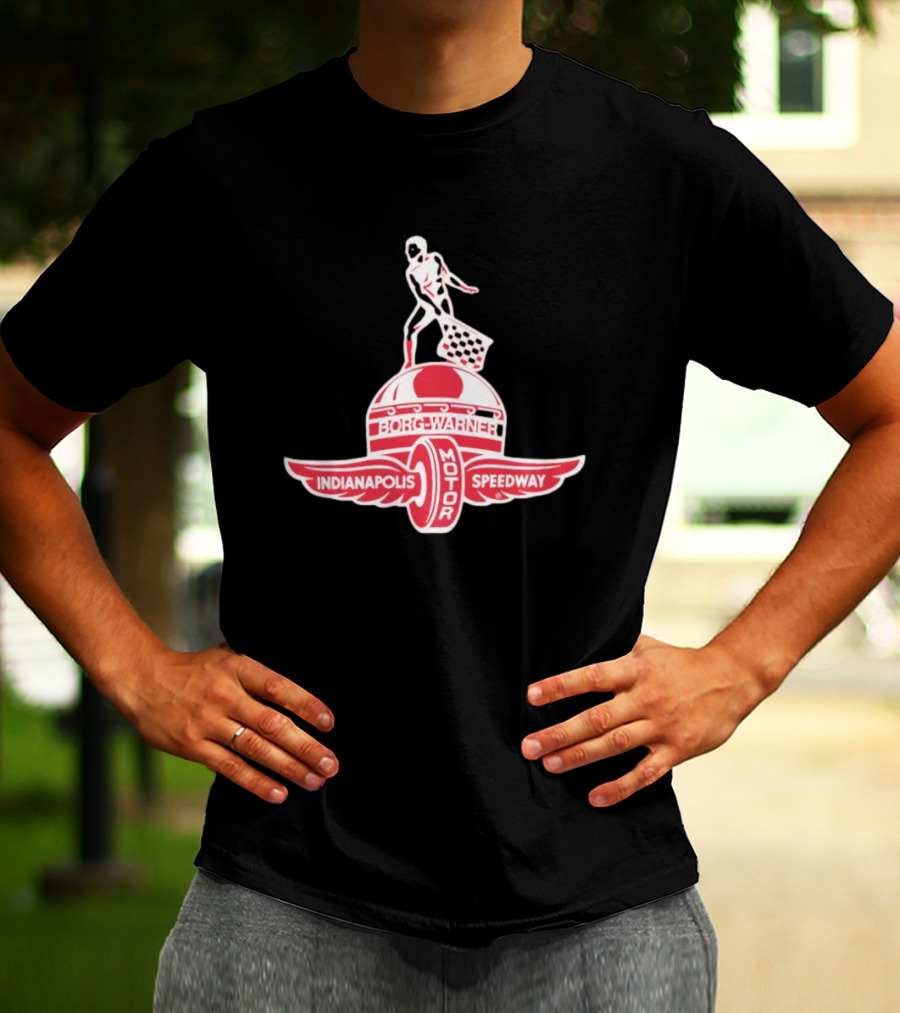 Indianapolis Motor Speedway Borg Warner Winged Wheel Flag Trophy T-Shirt