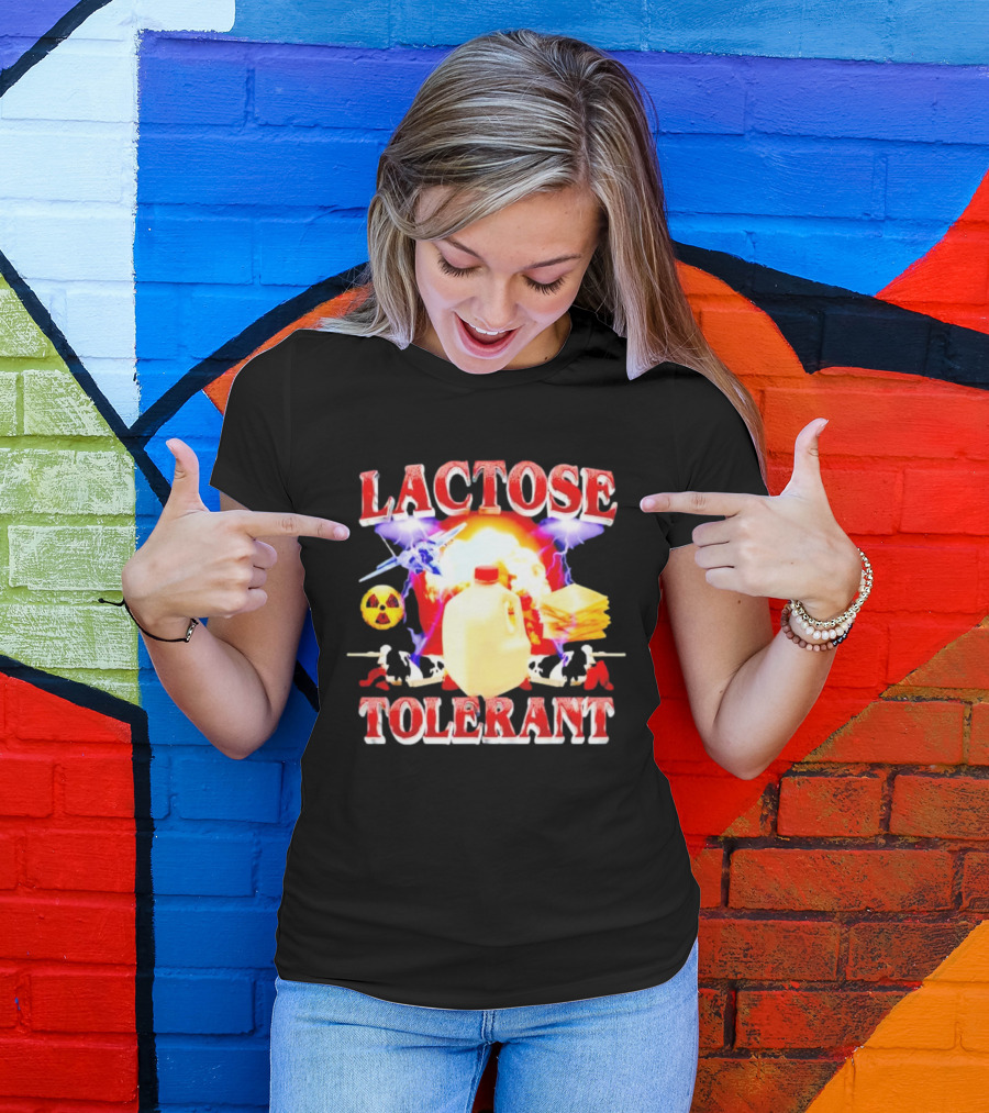 Lactose Tolerant Milk Jug Cheese Nuclear Symbol Cows Explosion T-Shirt