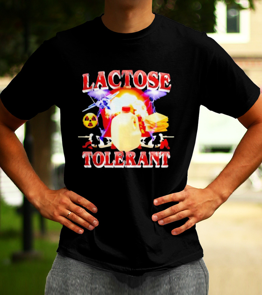 Lactose Tolerant Milk Jug Cheese Nuclear Symbol Cows Explosion T-Shirt