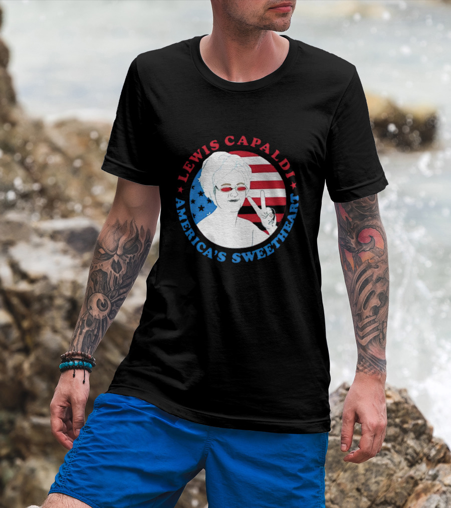 Lewis Capaldi America’s Sweetheart Peace Sign And Flag T-Shirt