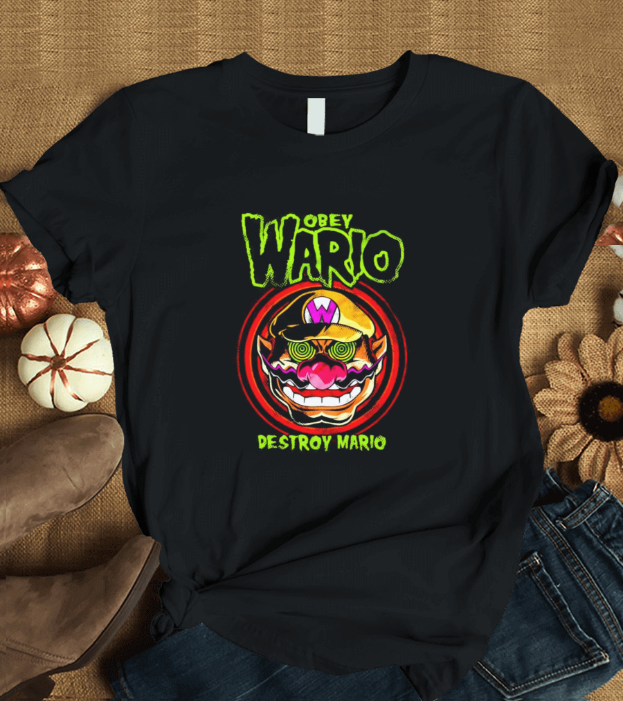 Obey Wario Destroy Mario Retro Gaming T-Shirt