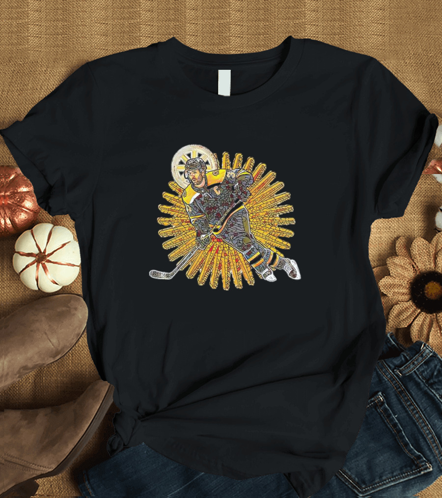 Saint Patrice Bergeron Iconic Hockey Mosaic With Radiant Halo T-Shirt