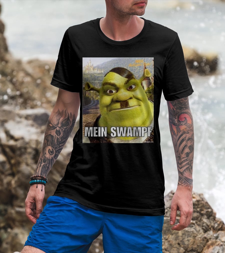 Shrek Mein Swampf Mematic Pixel Art Castle Background T-Shirt