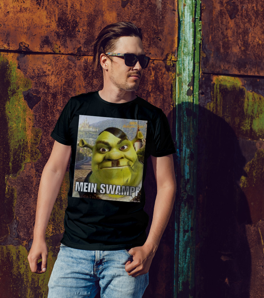 Shrek Mein Swampf Mematic Pixel Art Castle Background T-Shirt