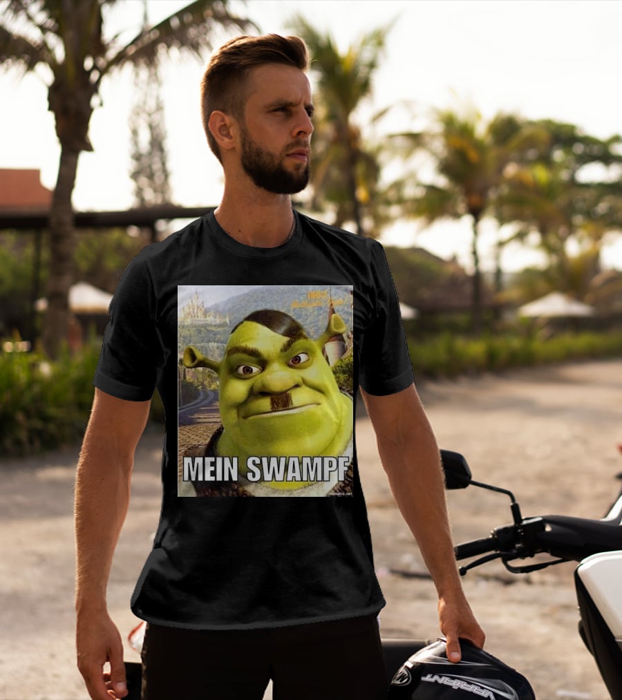 Shrek Mein Swampf Mematic Pixel Art Castle Background T-Shirt