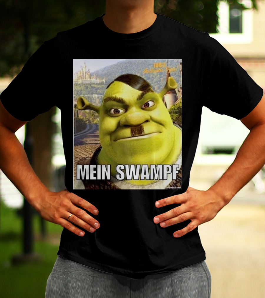 Shrek Mein Swampf Mematic Pixel Art Castle Background T-Shirt