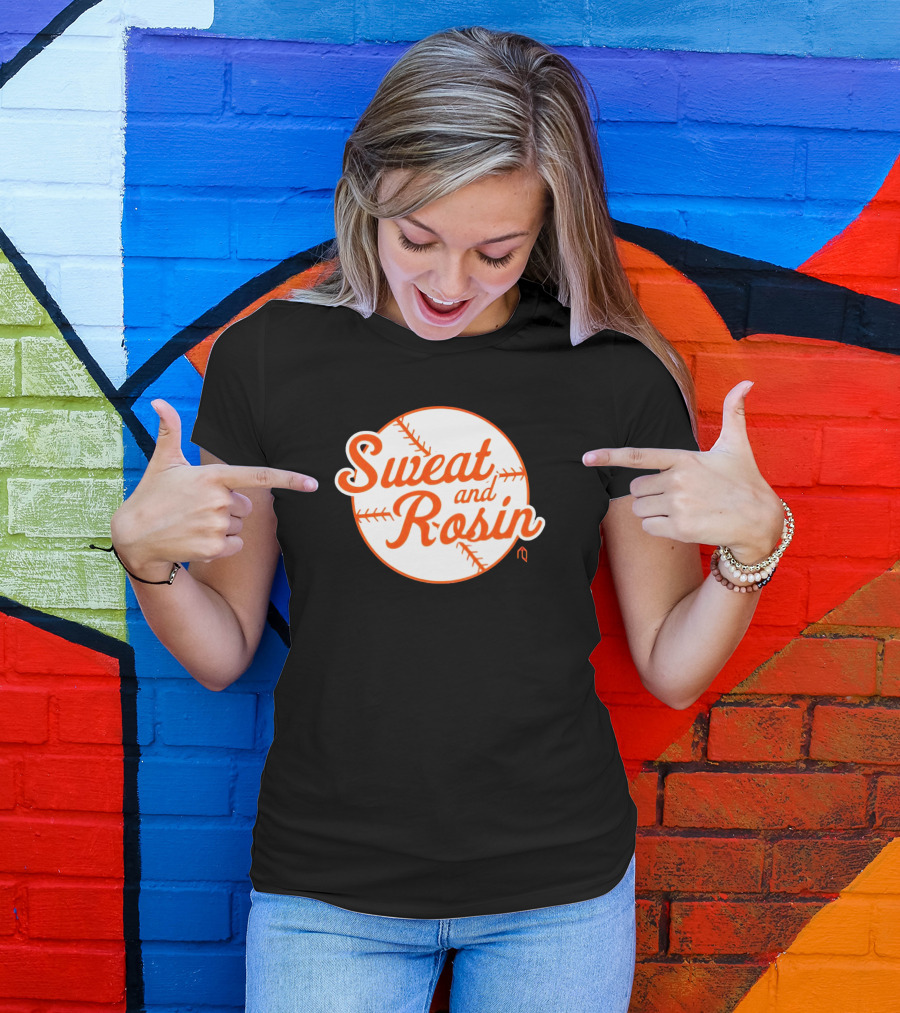 Sweat And Rosin Baseball White Orange Baseball Stitch Circular T-Shirt