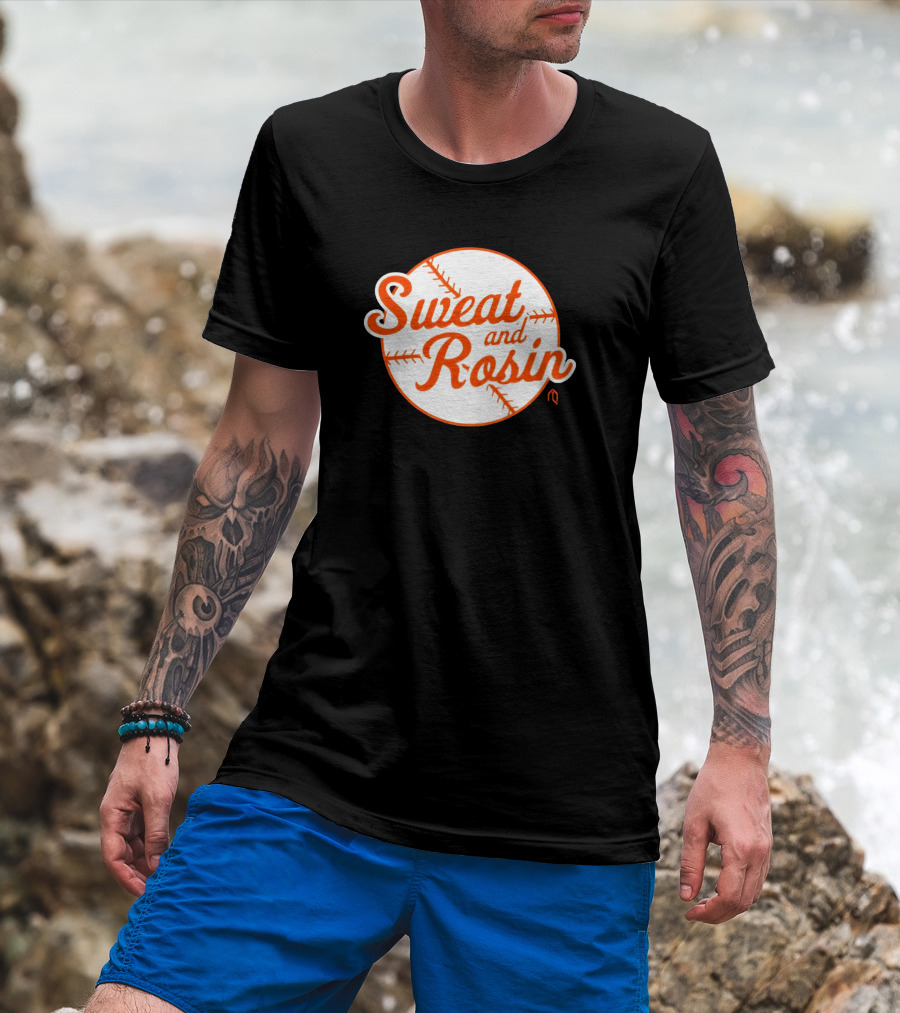 Sweat And Rosin Baseball White Orange Baseball Stitch Circular T-Shirt