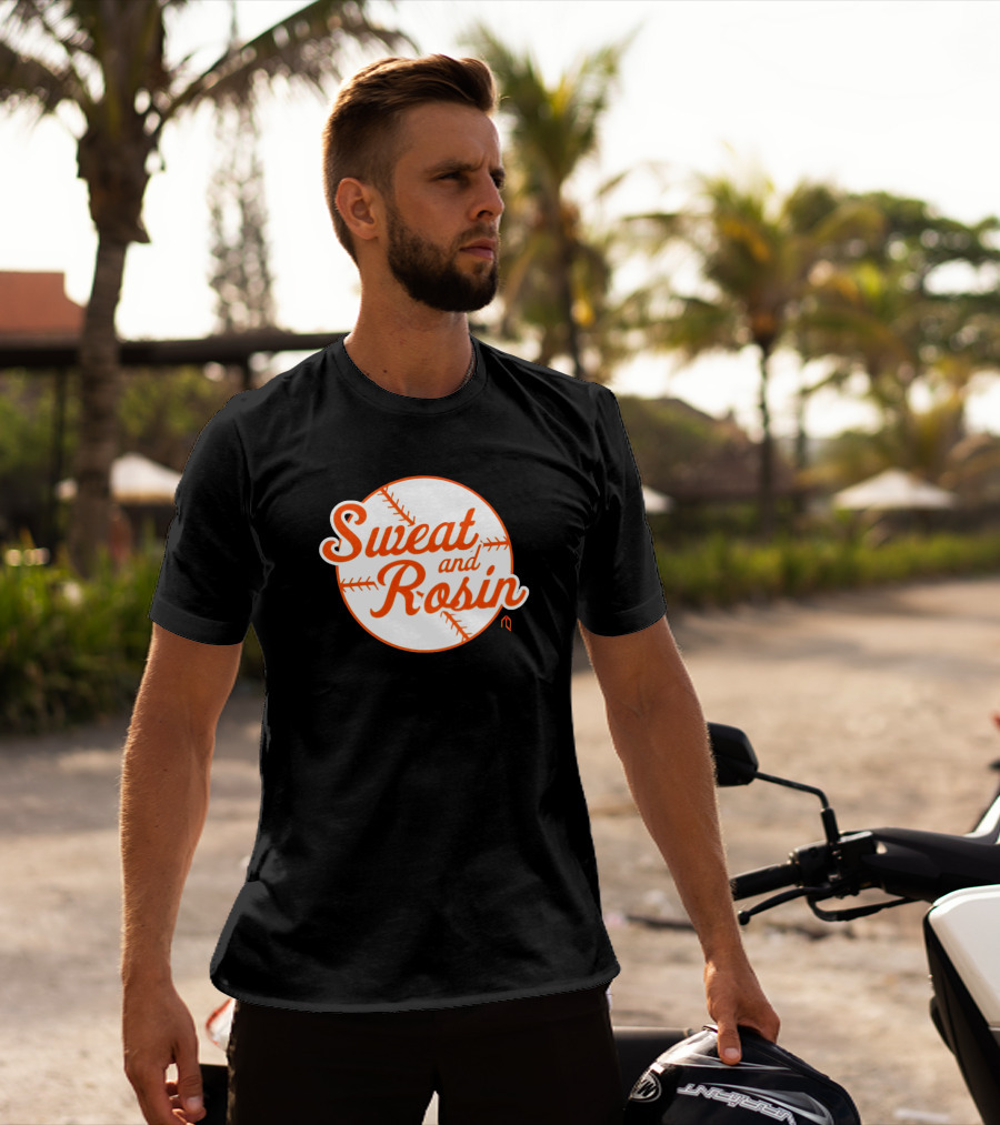 Sweat And Rosin Baseball White Orange Baseball Stitch Circular T-Shirt
