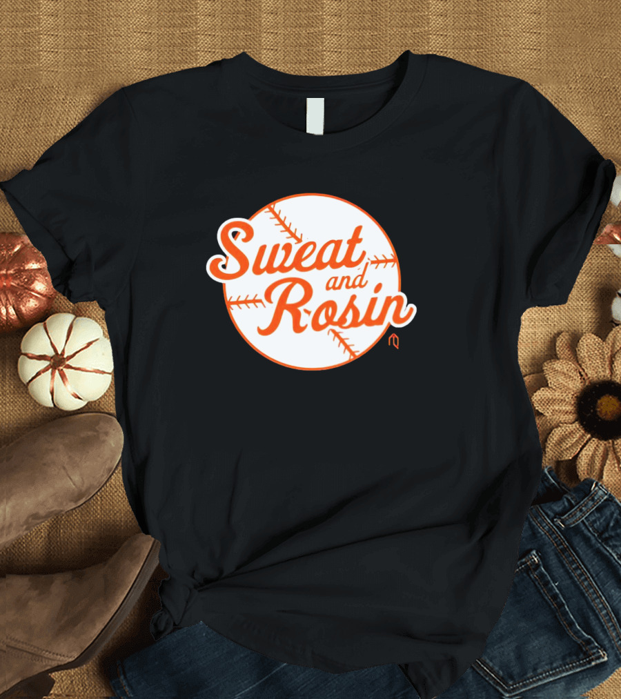 Sweat And Rosin Baseball White Orange Baseball Stitch Circular T-Shirt