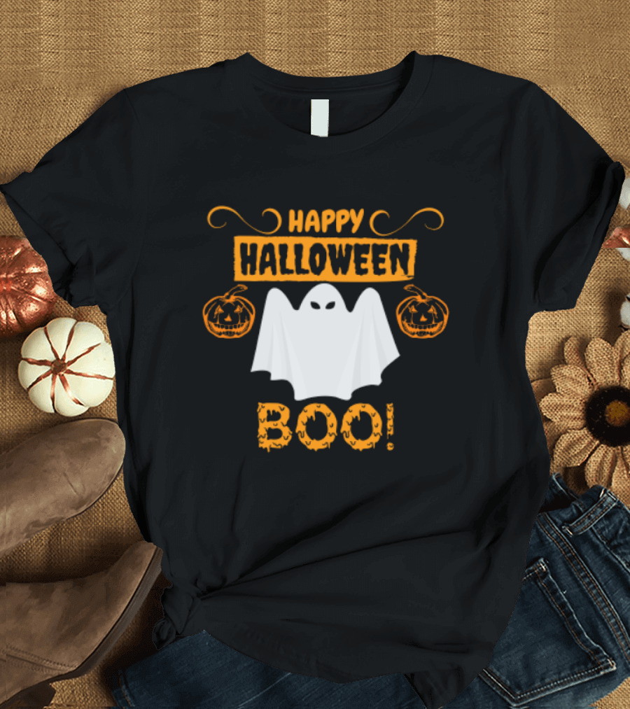 Happy Halloween Boo Ghost And Pumpkins Fun T-Shirt