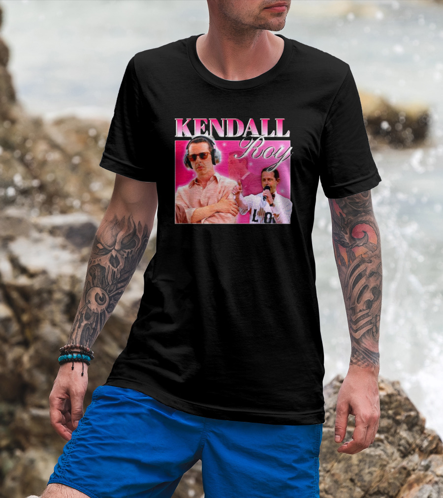 Kendall Roy Vintage Homage Pink Background Music And Microphone T-Shirt