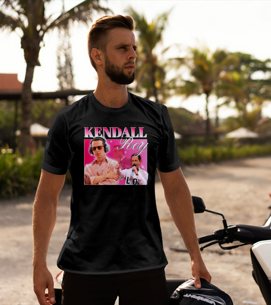 Kendall Roy Vintage Homage Pink Background Music And Microphone T-Shirt