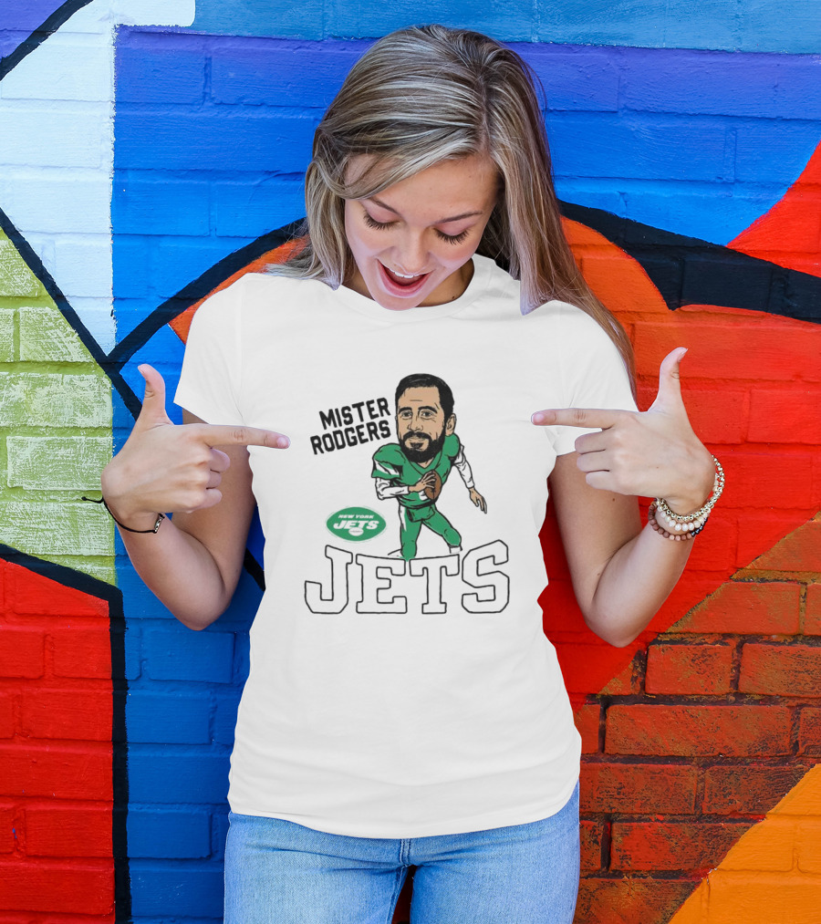 Mister Rodgers New York Jets Aaron Rodgers Caricature T-Shirt