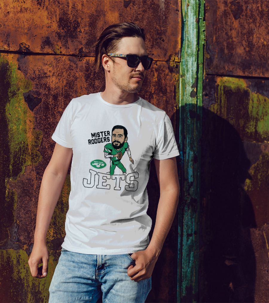 Mister Rodgers New York Jets Aaron Rodgers Caricature T-Shirt
