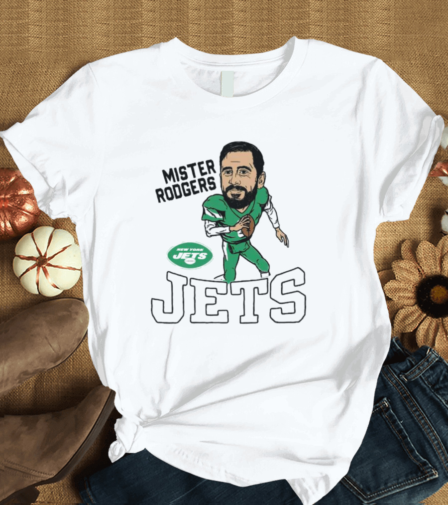 Mister Rodgers New York Jets Aaron Rodgers Caricature T-Shirt