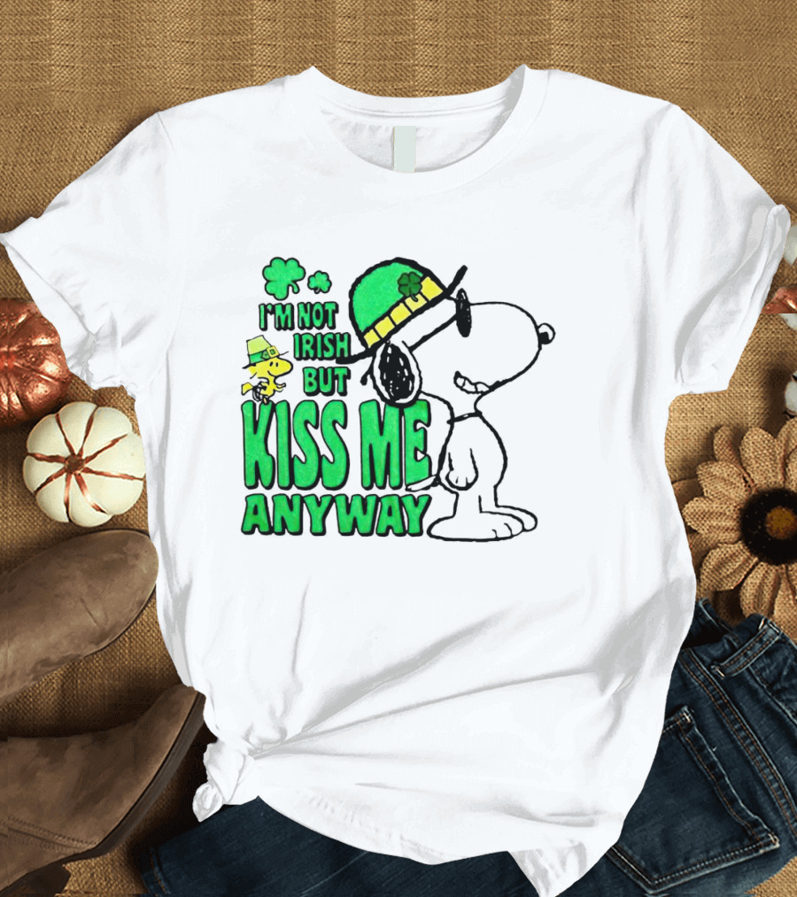 Snoopy Woodstock I'm Not Irish But Kiss Me Anyway St Patrick's Day T-Shirt