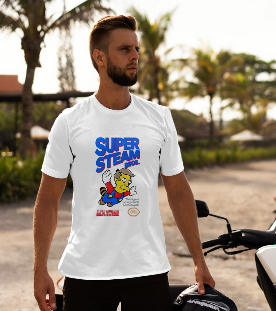 Super Steam Bros Super Nintendo Exercise Lunch Jeff T-Shirt
