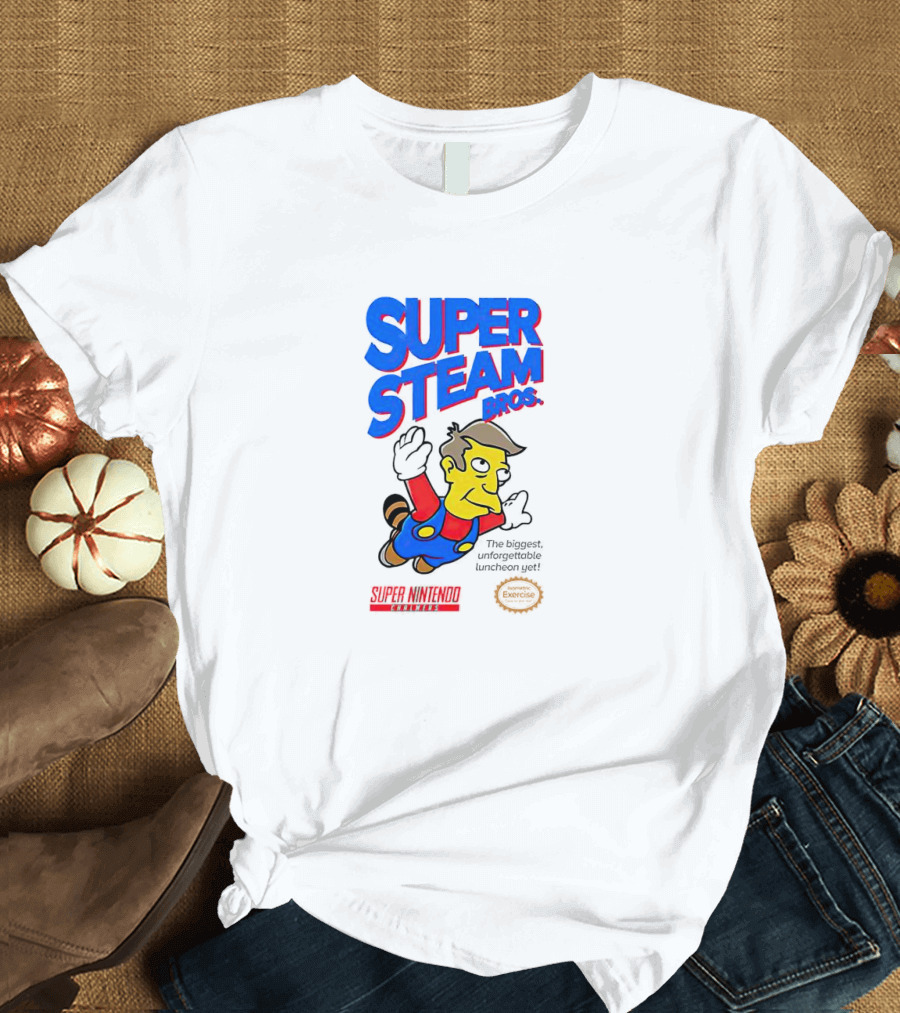 Super Steam Bros Super Nintendo Exercise Lunch Jeff T-Shirt
