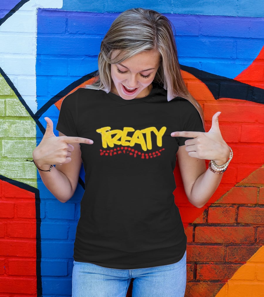 Treaty Dreamtime Aroha Yellow Text With Red Dots T-Shirt