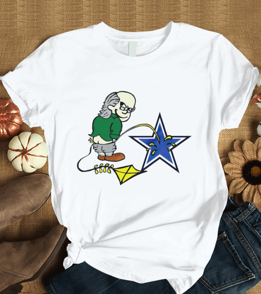 Ben Franklin With Kite Whizzing On Blue Cowboy Star T-Shirt