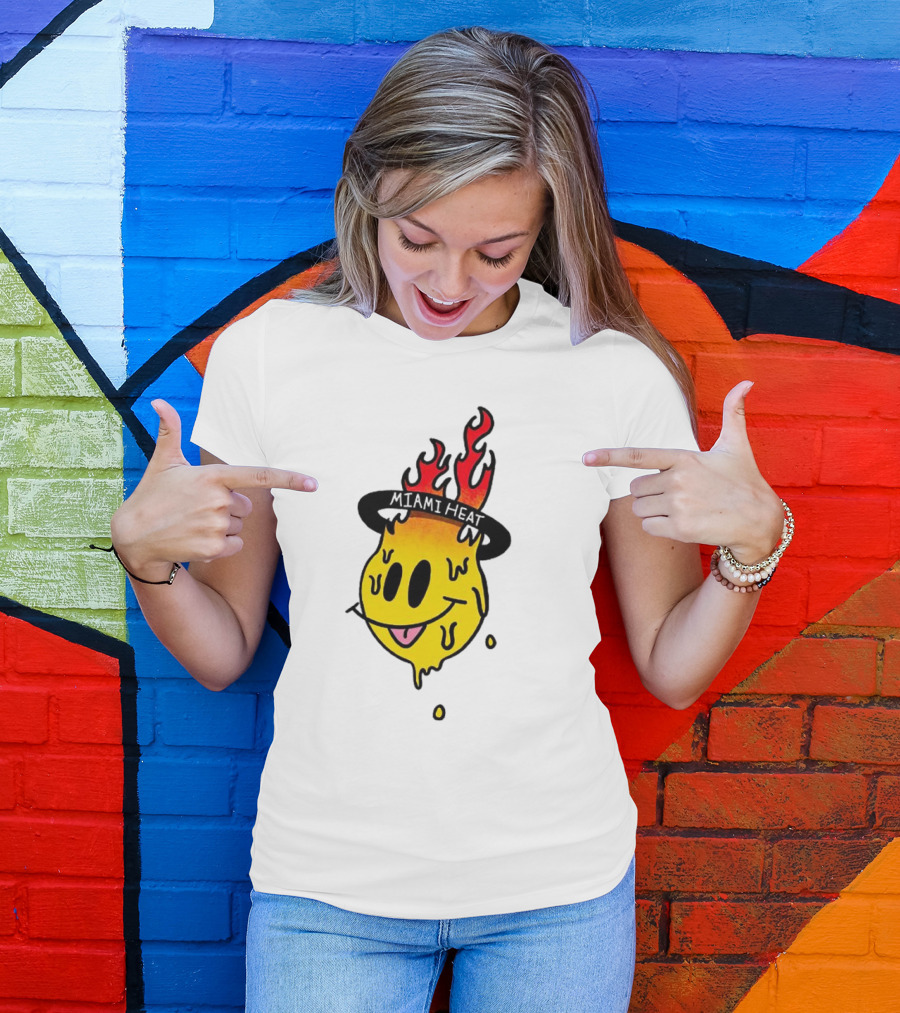 Miami Heat Flaming Melting Smiley Basketball T-Shirt