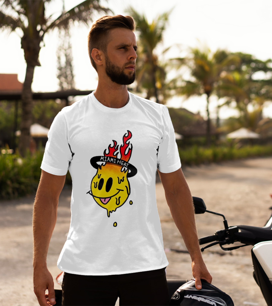 Miami Heat Flaming Melting Smiley Basketball T-Shirt