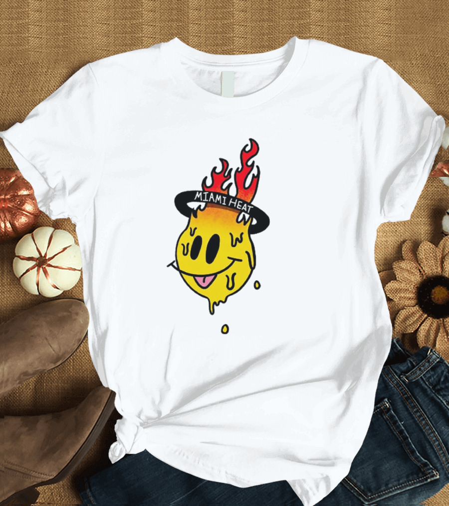 Miami Heat Flaming Melting Smiley Basketball T-Shirt