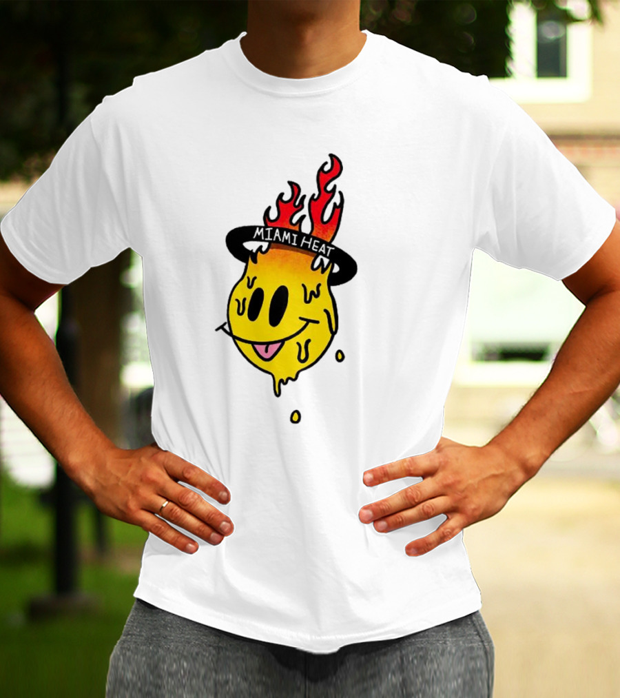 Miami Heat Flaming Melting Smiley Basketball T-Shirt