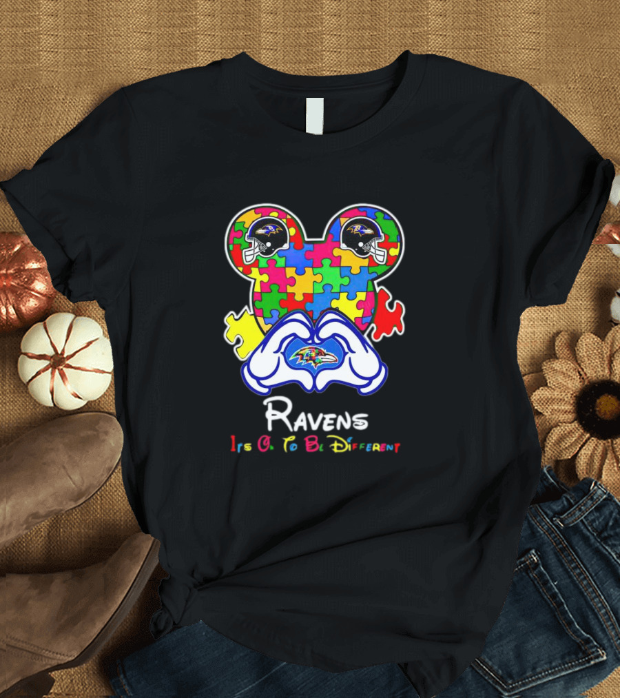 Ravens Autism Love It's Okay To Be Different Baltimore Ravens T-Shirt