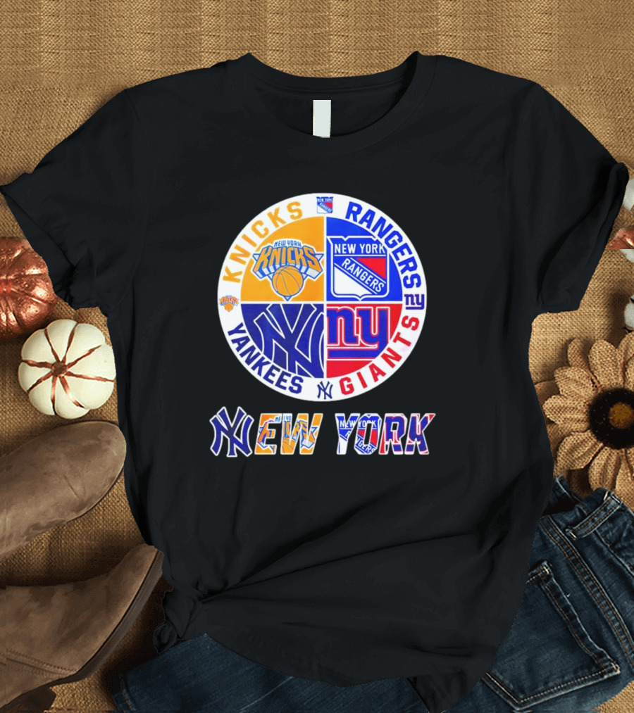 Knicks Rangers Yankees Giants New York Sports Logos Collection T-Shirt