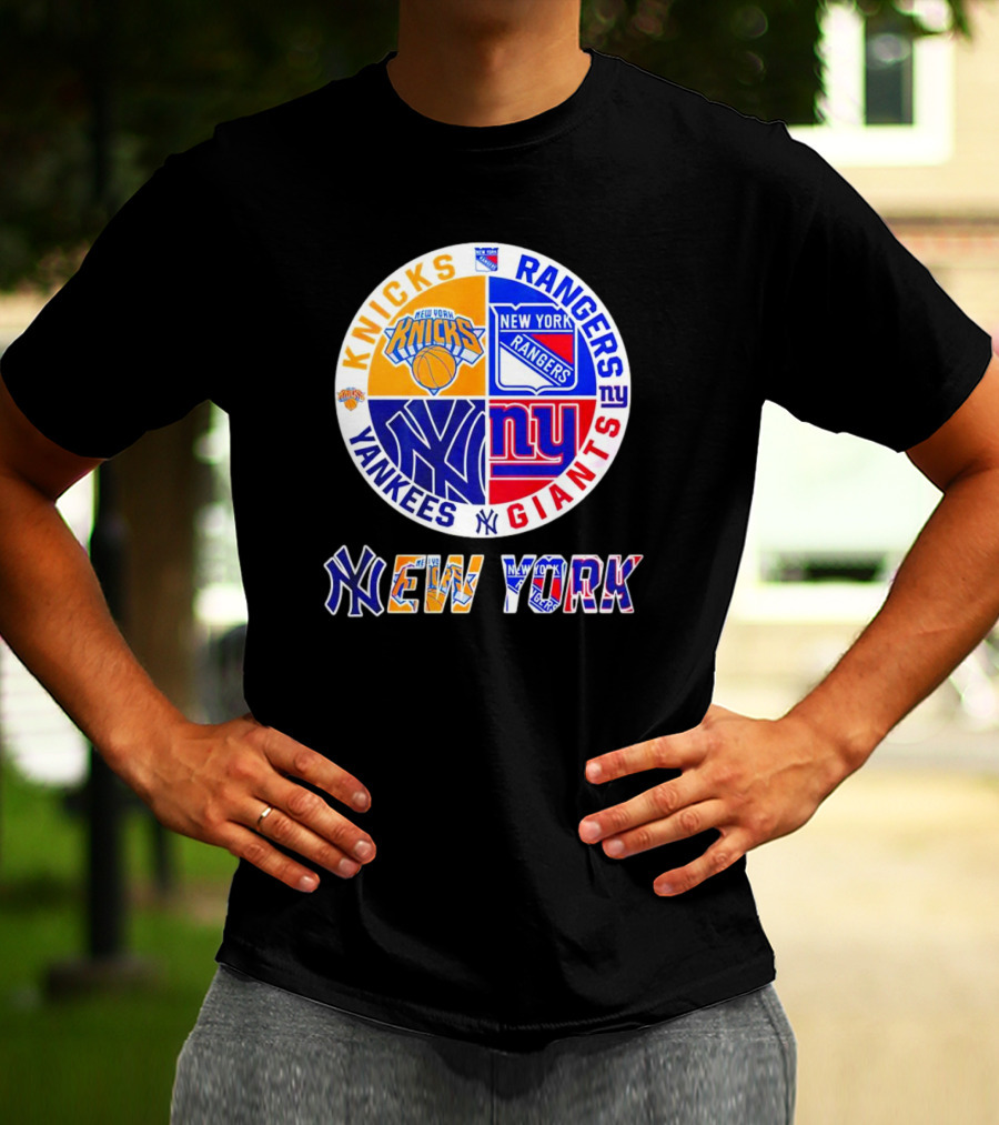 Knicks Rangers Yankees Giants New York Sports Logos Collection T-Shirt