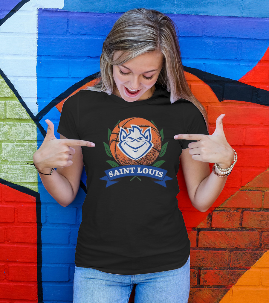 Saint Louis Billikens Basketball Emblem With Iconic Mascot And Orange Basketball T-Shirt